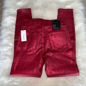 NWT J Brand Alana High-Rise Crop Skinny Python Red Pants | Metallic/Shiny